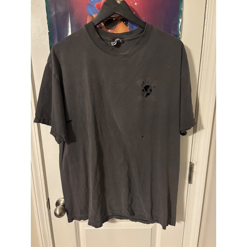 Vintage shredded Distressed T-Shirt faded XL Charcoal Gray 90s Streetwear